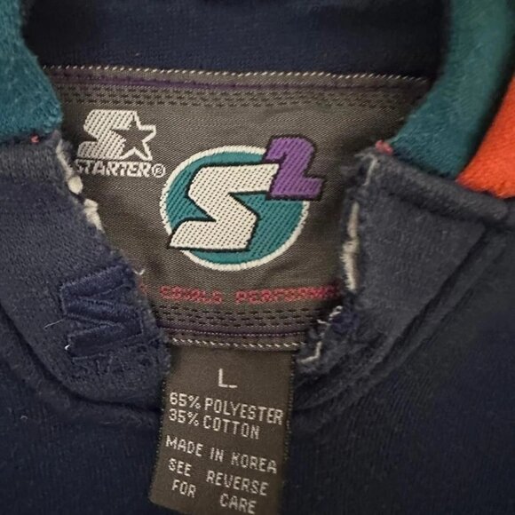 Vintage Starter Men’s L Navy Orange Blue Hoodie Embroidered Logo Pullover - Picture 3 of 4